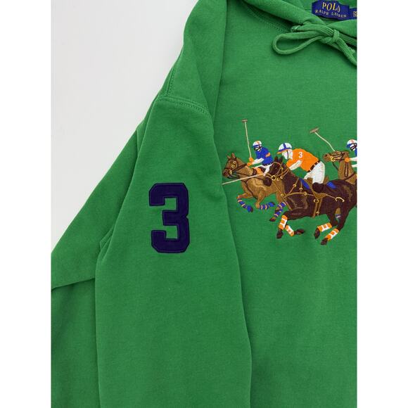 Polo Ralph Lauren green triple pony fleece hoodie - size 2X - Picture 6 of 8